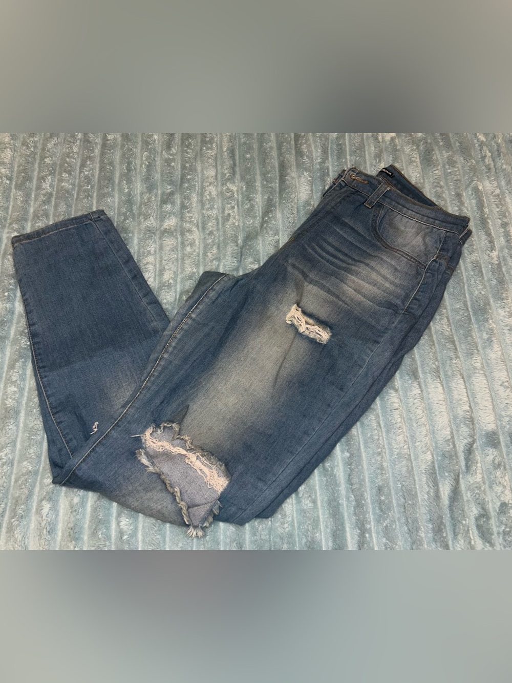 Fashion Nova Distressed Dark Blue Boyfriend Jeans